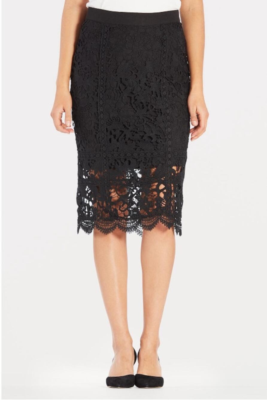 JOA Evereve Black Lace Pencil Skirt // S